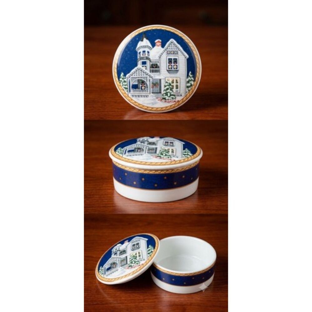 Mikasa Victorian Holiday Round Porcelain Trinket Box Discontinued Winter